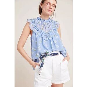 Anthro Ranna Gill Lavender Fields Ruffle Floral Print Blouse